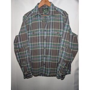 Woolrich Men's Large‎ Heavyweight Flannel Long Sleeve Button Down Blue/ Green